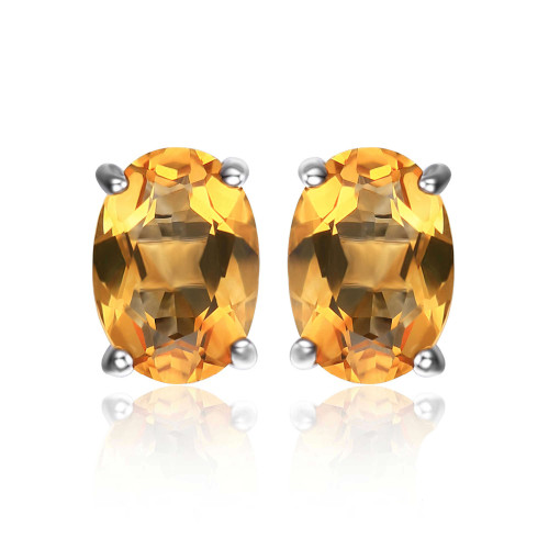 1 2/5 CTW Oval Yellow Citrine 4-Prong Stud Earrings in 0.925 White Sterling Silver (MDS170214)