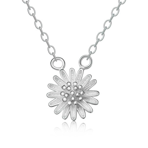 Flower Floral Pendant Necklace in 0.925 White Sterling Silver With Chain (MDS170300)