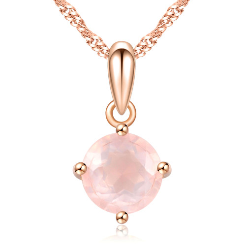9/10 CT Round Pink Rose Quartz Solitaire 18K Rose Gold Plated Pendant Necklace in 0.925 Sterling Silver With Chain (MDS170319)