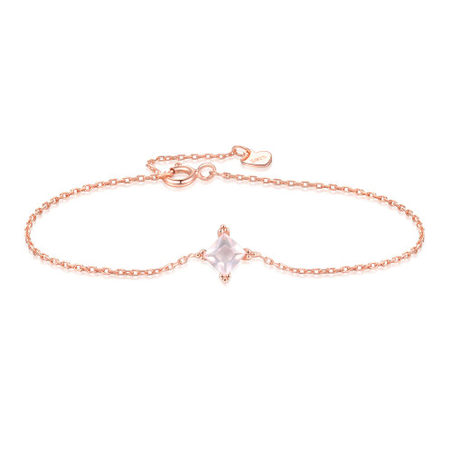 1/3 CT Princess Pink Quartz Link 18K Rose Gold Plated Bracelet in 0.925 Sterling Silver (MDS170367)
