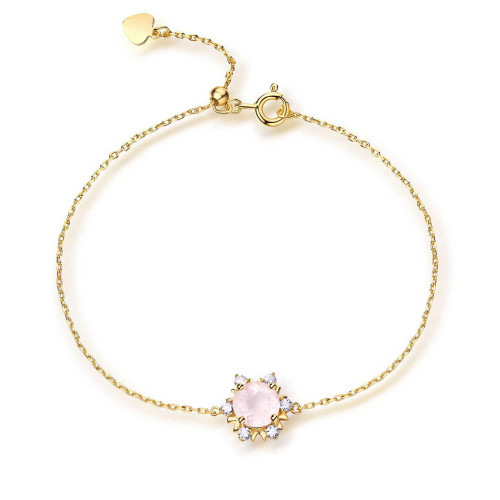 1 1/4 CTW Round Pink Quartz Link 18K Yellow Gold Plated Bracelet in 0.925 Sterling Silver (MDS170374)