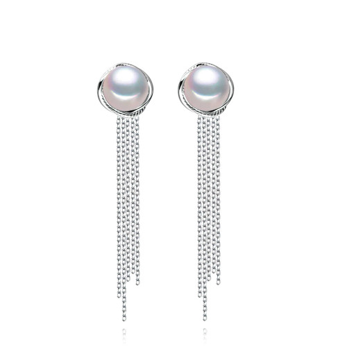 Pear Green Freshwater Pearl Stud Earrings in 0.925 White Sterling Silver (MDS210266)