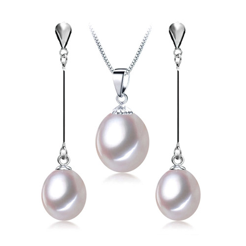 Oval Blue Freshwater Pearl Halo Pendant Necklace in 0.925 White Sterling Silver With Chain (MDS210289)