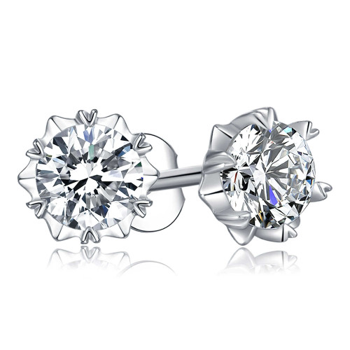 3/8 CTW Round Pink Lab Created Moissanite  Star Cluster Huggie Yellow Gold Plated Earrings in 0.925 White Sterling Silver (MDS230176)