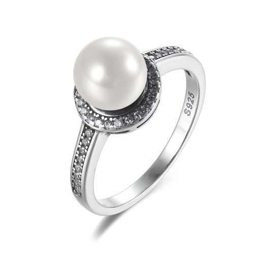 7/8 CTW Round White Freshwater Pearl Blue White Gem Cluster Cocktail Yellow Gold Plated Ring in 0.925 White Sterling Silver (MDS230207)