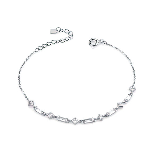 Emerald White Cubic Zirconia Solitaire with Accents Pendant Necklace in 0.925 White Sterling Silver With Chain (MDS170020)