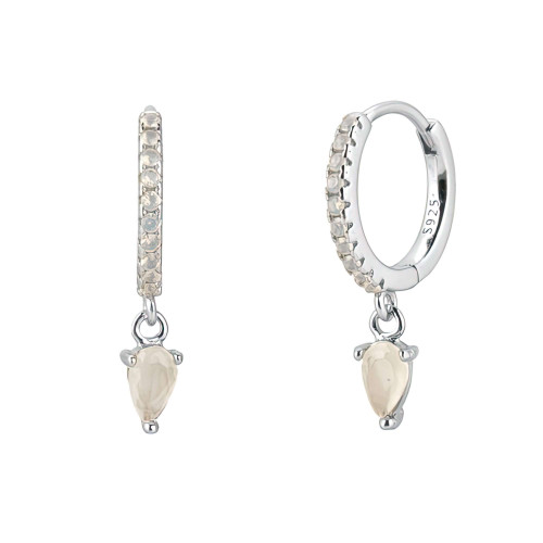 2 CTW Round White Quartz Channel Set Huggie Rose Gold Plated Earrings in 0.925 White Sterling Silver (MDS230077)
