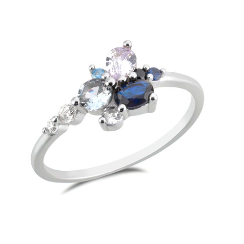 1/3 CTW Round Purple Lab Created Cubic Zirconia  Five-stone Curved Shared Prong Cocktail Ring in 0.925 White Sterling Silver (MDS230110)