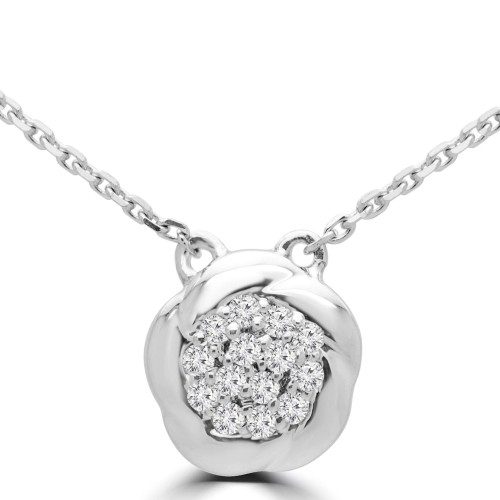 1/10 CTW Round Diamond Floral Cluster Pendant Necklace in 14K White Gold (MDR190021)