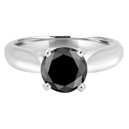 2 CT Round Black Diamond Solitaire Engagement Ring in 14K White Gold (MD160320)