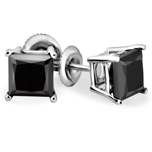 2/5 CTW Princess Black Diamond 4-Prong Solitaire Stud Earrings in 14K White Gold (MD160447)