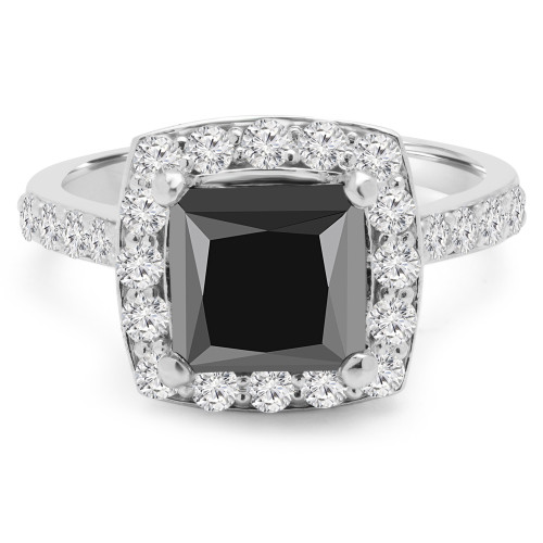 2 7/8 CTW Princess Black Diamond Cushion Halo Engagement Ring in 14K White Gold with Accents (MD190210)