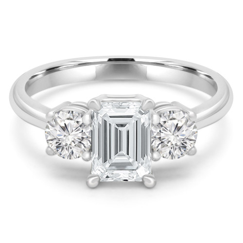 1 9/10 CTW Emerald Diamond 4-Prong Three-Stone Engagement Ring in 14K White Gold (MD200010)