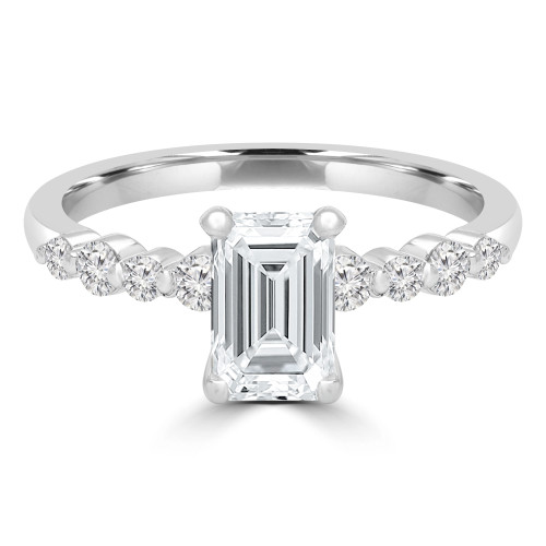 1 1/4 CTW Emerald Diamond Solitaire with Accents Engagement Ring in 14K White Gold (MD200039)