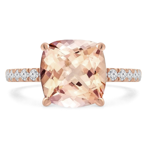 3 1/2 CTW Cushion Pink Morganite & Round Diamond Cocktail Engagement Ring in 14K Rose Gold with Accents (MD200242)