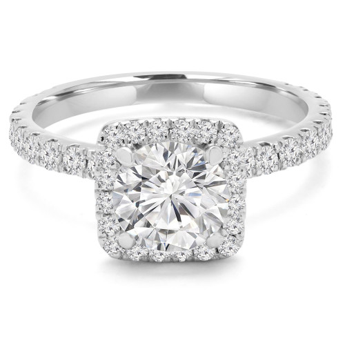 1 3/5 CTW Round Diamond Cushion Halo Engagement Ring in 14K White Gold (MD200431)