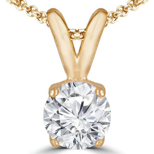1/6 CT Round Diamond 4-Prong Solitaire Pendant Necklace in 14K Yellow Gold (MD200614)