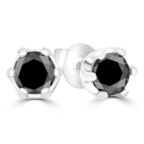 9/10 CTW Round Black Diamond 6-Prong Stud Earrings in 14K White Gold (MD220072)
