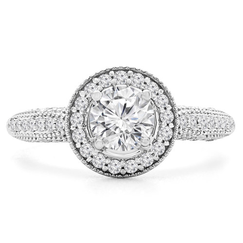 1 CTW Round Diamond Vintage Open Bridge Halo Engagement Ring in 14K White Gold with Accents (MD230099)
