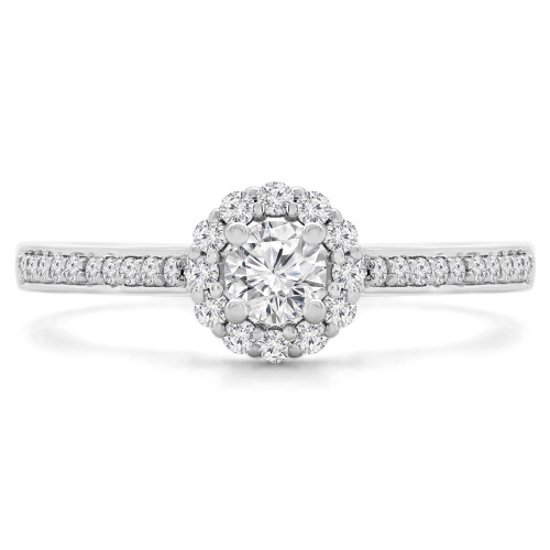 2/5 CTW Round Diamond Halo Engagement Ring in 14K White Gold with Channel set Accents (MD230110)