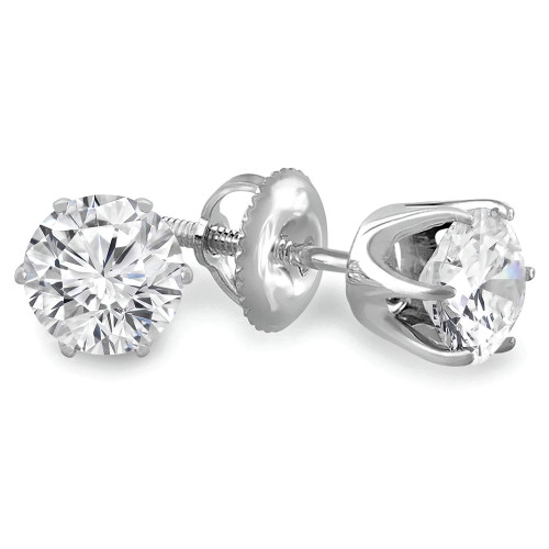 1 1/2 CTW Round Diamond 6-Prong Stud Earrings in 14K White Gold (MD240021)