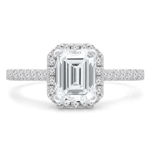 1 1/5 CTW Emerald Diamond Cathedral Emerald Halo Engagement Ring in 14K White Gold with Accents (MD240210)