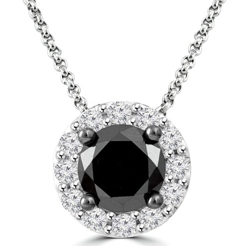 1 1/20 CTW Round Black Diamond Halo Pendant Necklace in 10K White Gold (MDR130011)
