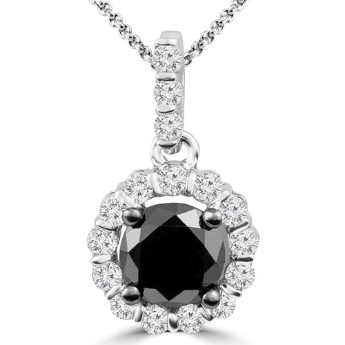 7/8 CTW Round Black Diamond Halo Pendant Necklace in 10K White Gold (MDR130012)