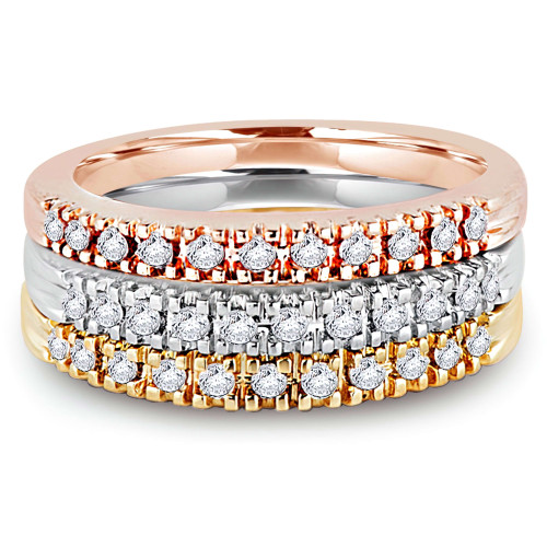 1/3 CTW Round Diamond Three Semi-Eternity Ring in 14K Three-Tone Gold (MDR130017)