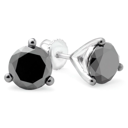 1 1/6 CTW Round Black Diamond 3-Prong Solitaire Stud Earrings in 10K White Gold (MDR130026)