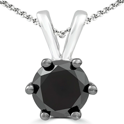 1 1/20 CT Round Black Diamond 6-Prong Solitaire Pendant Necklace in 10K White Gold (MDR130041)