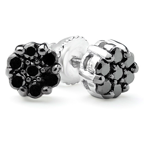 1/5 CTW Round Black Diamond Cluster Stud Earrings in 10K White Gold (MDR140046)