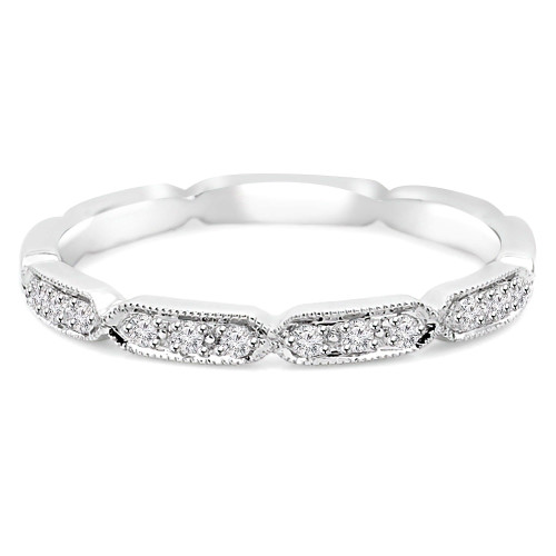 1/10 CTW Round Diamond Vintage Semi-Eternity Wedding Band Ring in 14K White Gold (MDR140066)