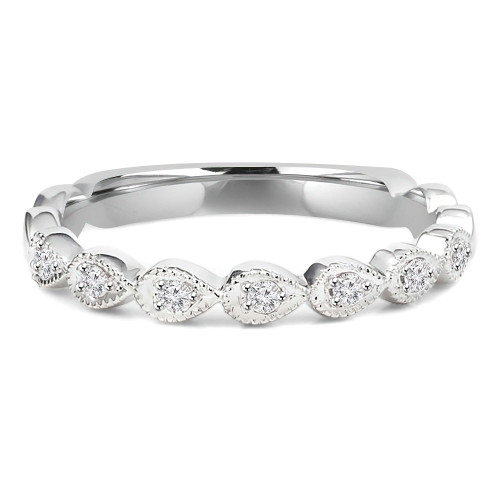 1/8 CTW Round Diamond Vintage Semi-Eternity Wedding Band Ring in 14K White Gold (MDR140067)
