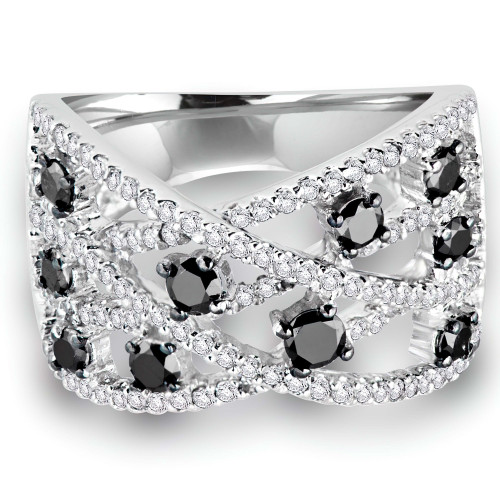 3/4 CTW Round Black Diamond Cocktail Ring in 14K White Gold (MDR140086)