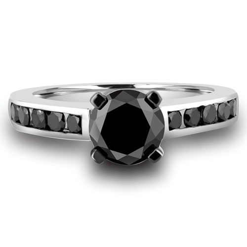 9/10 CTW Round Black Diamond Solitaire with Accents Engagement Ring in 10K White Gold (MDR140105)