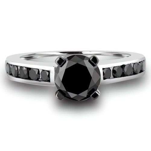 9/10 CTW Round Black Diamond Solitaire with Accents Engagement Ring in 10K White Gold (MDR140105)