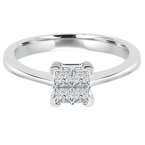 3/8 CTW Princess Diamond Cluster Promise Engagement Ring in 14K White Gold (MDR140108)