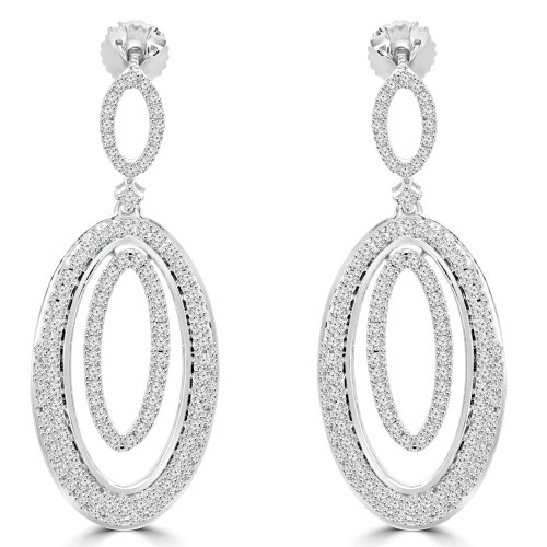 1 CTW Round Diamond Oval Drop/Dangle Earrings in 14K White Gold (MDR140112)