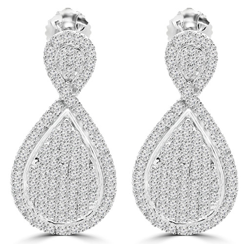 1 CTW Round Diamond Pear Halo Drop/Dangle Earrings in 14K White Gold (MDR140123)