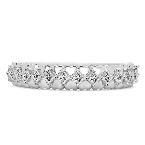 3/8 CTW Princess Diamond Heart Semi-Eternity Wedding Band Ring in 14K White Gold (MDR140128)