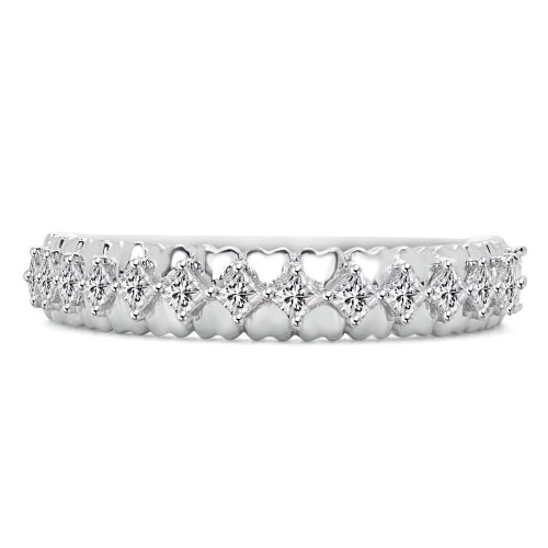 3/8 CTW Princess Diamond Heart Semi-Eternity Wedding Band Ring in 14K White Gold (MDR140128)
