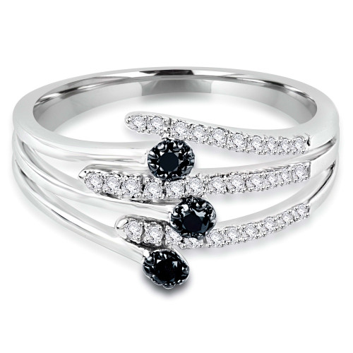 1/4 CTW Round Black Diamond Cocktail Ring in 14K White Gold (MDR140142)