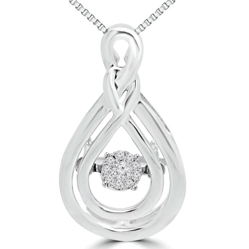 1/20 CTW Round Diamond Pear Dancing Pendant Necklace in 10K White Gold (MDR150022)