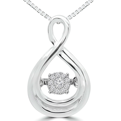 1/20 CTW Round Diamond Infinity Dancing Pendant Necklace in 10K White Gold (MDR150025)