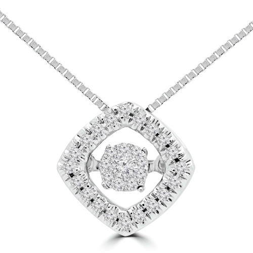 1/10 CTW Round Diamond Cushion Halo Dancing Pendant Necklace in 10K White Gold (MDR150026)