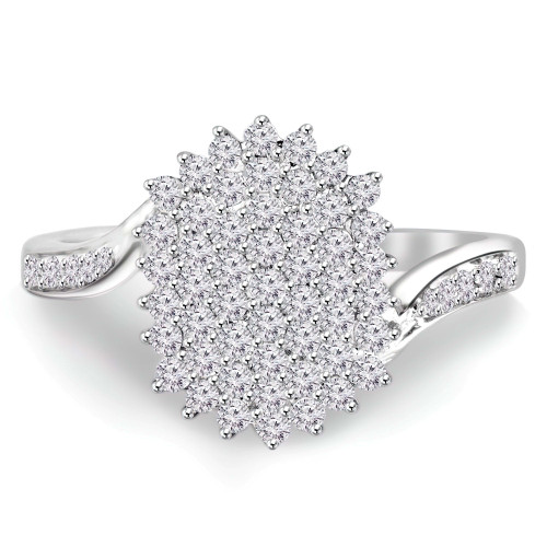 1/2 CTW Round Diamond Cluster Cocktail Ring in 14K White Gold (MDR160007)
