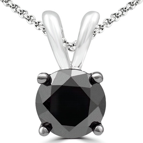 1 1/2 CT Round Black Diamond 4-Prong Solitaire Pendant Necklace in 10K White Gold (MDR170028)