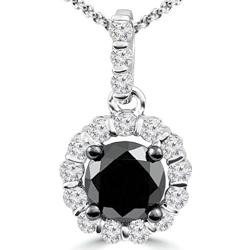 1/2 CTW Round Black Diamond Halo Pendant Necklace in 10K White Gold (MDR170030)