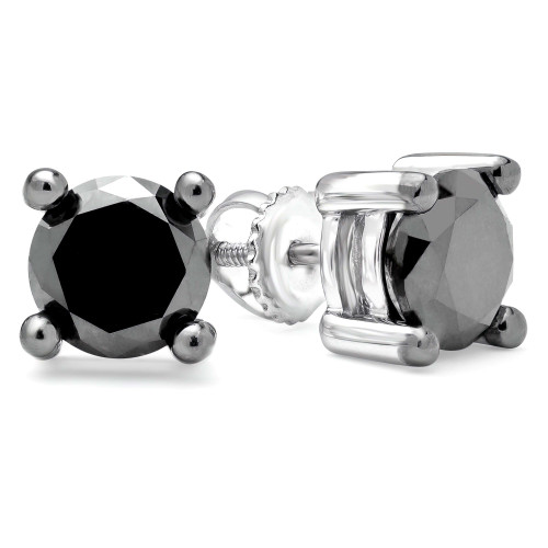2 1/4 CTW Round Black Diamond 4-Prong Solitaire Stud Earrings in 10K White Gold (MDR170033)